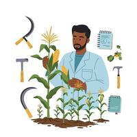 A man is working on a corn plant with tools vector