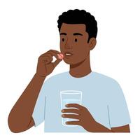 Illustration of a man taking a pill vector