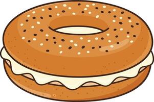 A bagel with cream cheese on top vector