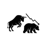 A bear and bull are shown in a black and white illustration vector