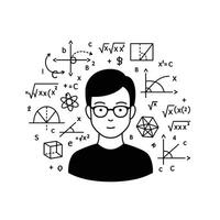 Maths and science teacher with formulas and diagrams vector