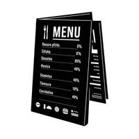 A black and white menu with a fork and knife vector