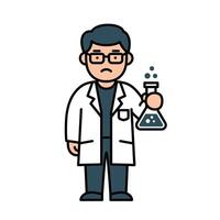A man in a lab coat holding a flask vector