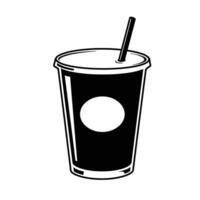 A black and white illustration of a drink with a straw vector
