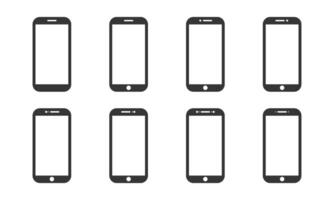 Phone icons of nine different smartphones, all with blank screens. vector