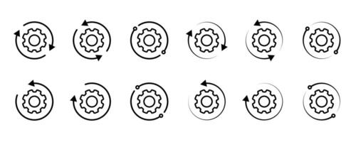 Repeating Gear Icons with Circular Arrows. vector