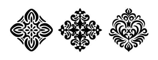 Set of oriental damask patterns art on black colour vector