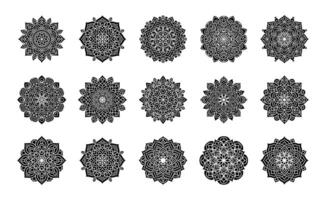 Set of mandala round ornament pattern art on black colour vector
