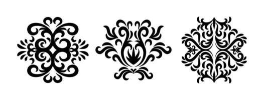Set of oriental damask patterns on black and white colour vector