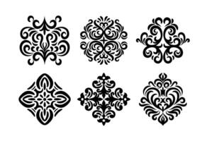 Set of oriental damask patterns on black colour vector
