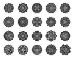 Set of mandala round ornament pattern on black colour vector