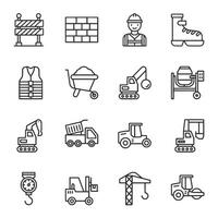 A set of construction-related icons, including a man in a hard hat, a truck vector