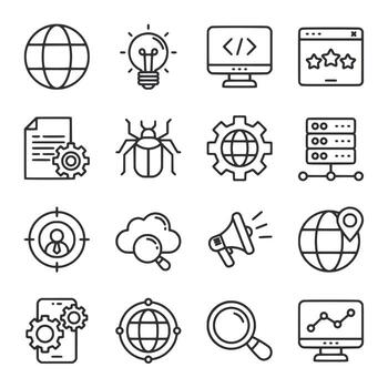 set of icons for various programming topic vector