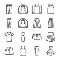A set of clothing items are shown in a line drawing vector
