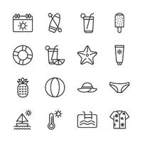 set of icons for beach and pool related items vector