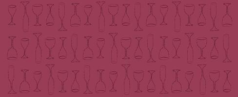 Crayon drawing of wine glass pattern. Vintage doodle red mediterranean dinner aesthetic with cocktail. Chalk scribble outline art with simple sketch painting. Creative presentation for local shop. vector