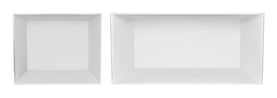 3d empty corner booth room mockup. White wall trade show cube box. Perspective product display space for expo kiosk. Conference stall exhibition area. Store showroom section for small backdrop vector