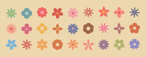 Groovy simple flowers set. A stylish collection of minimalist floral illustrations in soft pastel tones. Ideal for creating seamless patterns, invitations, or social media graphics vector