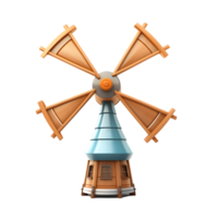 Cartoon windmill animation countryside 3d render bright environment eye-level view whimsical design for seo impact png