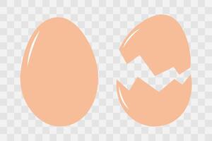 Whole Chicken egg in beige shell and Cracked eggshell Sticker Icon Logo. Set 2 elements. Isolated illustration Thematic cards Icon Sticker Logo price tags, labels or web promo banner vector