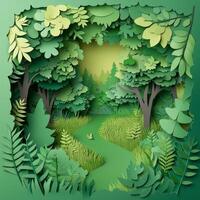 Paper art of a forest with a path and trees photo
