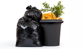 Garbage can with a plant in it photo