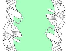 Paint roller and brushes seamless border vertical frame. graphic line ink background . Creativity and renovation concept. roller brush and drawing illustration vector