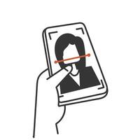 a hand holding a phone with a woman's face recognition on it vector