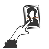 a hand holding a phone with a woman's face technology on it vector