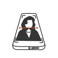 a woman is looking at a phone screen with a line on it vector