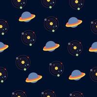 An elegant pattern with Saturn s rings and planetary orbits drawn in clean lines on a dark background. vector