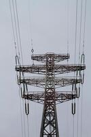 Top Of Steel Pylon Of Power Line With Wires Bottom View photo