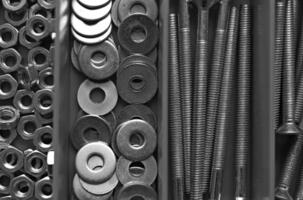 Dark Set Box For Arranging Hex Nuts, Screw Bolts And Iron Washers Stock Photo For Mechanical Backgrounds