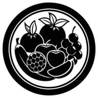 Black and white fruit and vegetables in a round shape vector