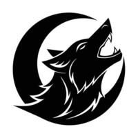 A wolf howling in front of a crescent moon vector