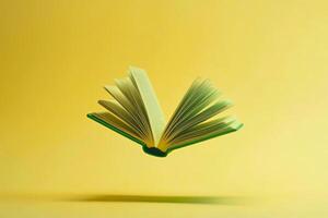 Floating Open Book on Yellow Background photo