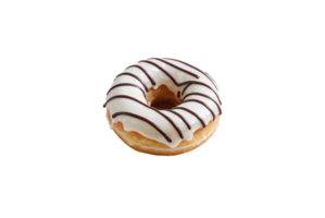 Donut with white frosting and chocolate stripes treat png