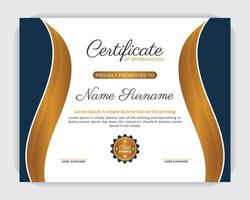 Abstract blue gradient luxury with gold certificate frame template, Modern diploma certificate award template design, creative, modern, Simple certificate vector
