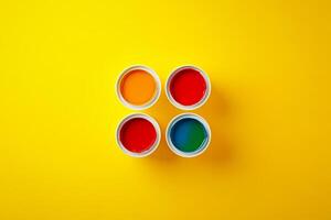 Open Paint Containers with Vibrant Colors photo