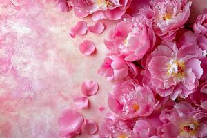 Pink Peonies and Petals on Soft Background photo