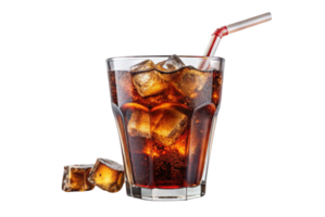 Drawing of a glass with a cola and drinking straw beside colorful fruits png