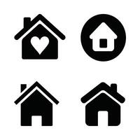 Four black and white house icons with a heart and a house vector