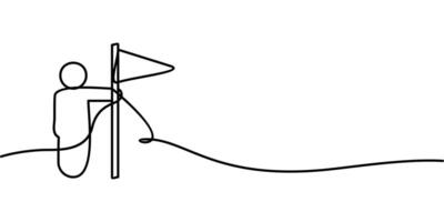 continuous line drawing of mission or goal icon of person holding flag. abstract line art illustration vector
