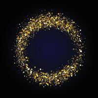 Gold shiny round glitter shape. Frame for photo or mirror. Halftone pattern of dots. Abstract luxury background. Disco ball. illustration isolated on dark backdrop. vector