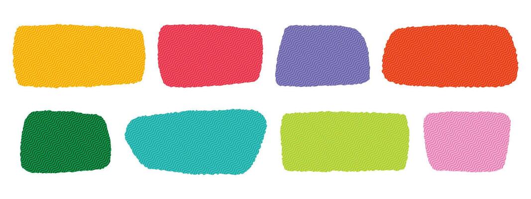 Hand drawn colourful textured organic rectangles. Geometric jagged frame shapes. Color speech bubble blobs. illustration on white background.