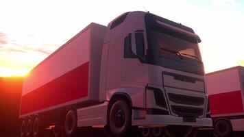 Cargo trucks with Poland flag. Trucks from Poland loading or unloading at warehouse dock. 3d illustration photo