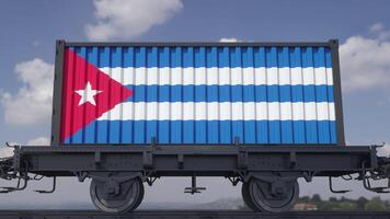 Train and containers with the flag of Cuba. Railway transportation. 3d illustration photo