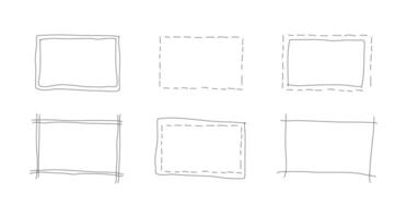 Hand drawn rectangle frames set. Doodle rectangular shapes. Scribble square text box. Highlighting elements mockups. Lined border templates. Graphic outline simple illustration. vector
