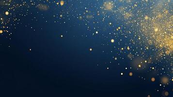 Celestial shimmer, an elegant dance of golden dust on deep blue backdrop photo