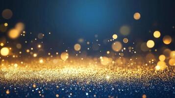 Celestial Radiance, An abstract dance of dark blue depths and golden light flares photo
